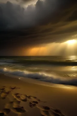 amanecer con tormenta en una playa