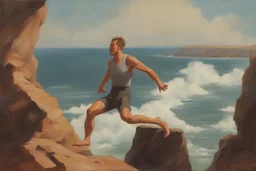 man jumping from the cliff by phil hale