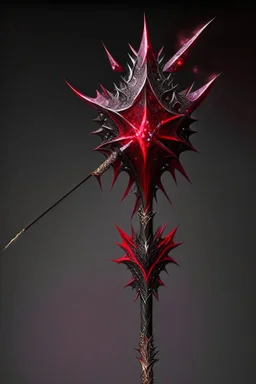 A sorceress evil staff that is a mix colors of red and black crystals and sharp edges