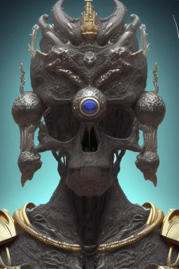 black male African alien, cracks in the voodoo head, wicked, diamond eyes, crown, blood, 8k, finely detailed, photo realistic, leopard style turquoise skull head gold dragon space alien rain skeleton gold teeth silver crown silver space suit spaceships