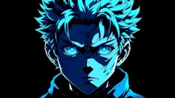 Satoru Gojo black background bright blue eyes