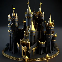 A high detailed 3d render of a fantasy black and gold castle.