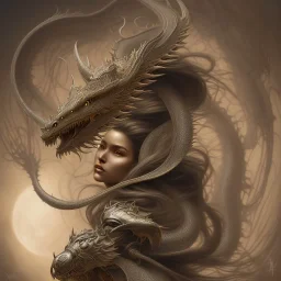 sango fantasy, fantasy magic, intricate, sharp focus, illustration, highly detailed, digital painting, concept art, matte, artgerm and paul lewin and kehinde wiley, masterpiece silver dragon head golden Asian nice breast Afo woman black waves