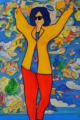 Full body portrait, painting, medium shot lady style of yellow submarine