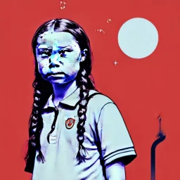 portrait of Greta Thunberg on top of the world