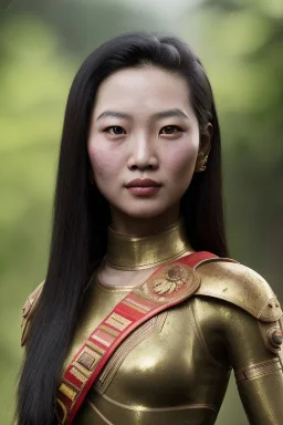 Thailand girl head portrait, warrior costume, village, meditation, woods, cyberpunk, 8k quality