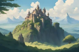 Nature,castle in the horizon ,mountain, ghibli style