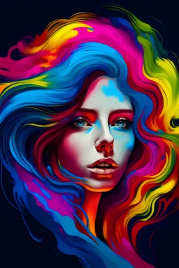 Colorful woman face, hair no air,