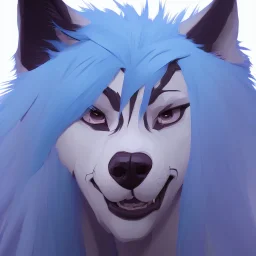 wolf furry digital art blue hair only face