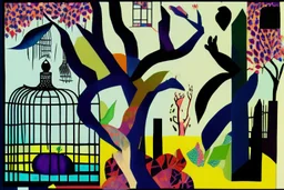 darkness reveals steal dirty cage inside is a garden of eden lit dimly in the style of Eileen Agar