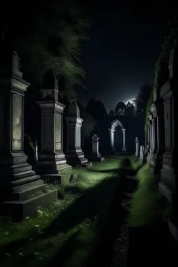 cementerio gotico abandonado de noche