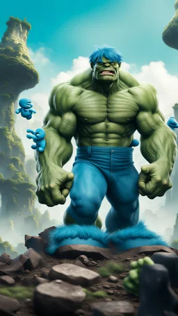 Hulk but the smurfs surreal 8K image