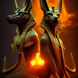 A portrait post-apocalypse of Jackal Egyptian God Anubis ,in a sin city pyramid, sci-fi fantasy style, volumetric lighting, particales,highly detailed,cinamatic,8k,3D,fire and black deep colours,ignore NSFW.