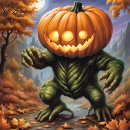 fantasy 90's tcg art of a good heroic fairytale pumpkin creature