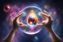 kundalini, few colours of galaxy, holding galaxies in few hands in glass balls,