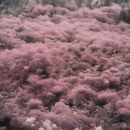 Pink moss in the 1970s, analog photography with white, damaged