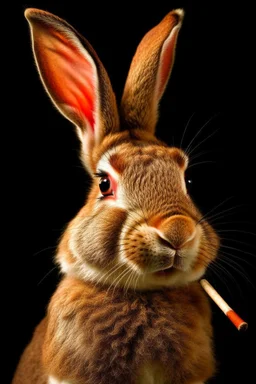 Portrait of a hunanoid rabbit, with a cigar; scars on his face
