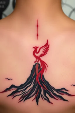 Tattoo of a Pheonix rising from volcano minimalist