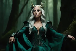 photo portrait of Lady Gaga as a high elf sorceress in a mystical forest, HD ultra high resolution, scientific detail, award winning photography, professional cinematic lighting