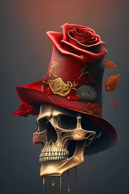 skull with red and gold hat and rose