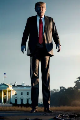 Ultra realistic image night, Donald trump zombie, suit, blood, torn arm, night, the walking dead style, dark ambient, highly detailed, White House background, concept art, unreal engine 5, ray tracing, RTX, ultra detail, volumetric lighting, high definition, high resolution.