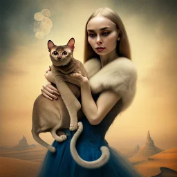 Single image: A Very Beautiful pretty dreamy Lady holding elegant Sphynx-like Siamese cat in eerie beautiful landscape art by Anka Zhuravleva, Sandy Welch, Jane Small, Aliza Razell, Eduard Veith, Joel Robison, Mikhail Vrubel, Ferdinand Hodler, Christoffer Relander, William Timlin, Charles Rennie Mackintosh, John Lowrie Morrison, Sidney Nolan. 3/4 Headshot, Volumetric lighting, 3d, mixed media, Best quality, crisp quality