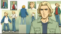 George is estimated to be 20 years of age (as of Broken Sword 1). His trademark appearance consists of blond hair, cut short in the back but left long in the front, as well as jeans with incredibly deep pockets and a blue-green jacket over a white t-shirt.