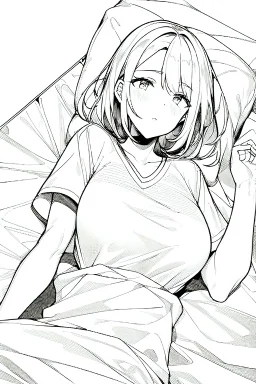 girl on a hospital bed, line arts, greyscale,