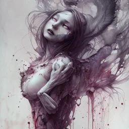 girl crying blood, style watercolor illustration by <agnes cecile> <John Kenn Mortensen> <Yoji Shinkawa>,