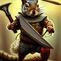 highly detailed and realistic squirrel, dressed as a medival soilder with sword and shield, guarding his nuts high detail, realism, vibrant colours, graffiti accents, complementary colours, splash art, perfect composition, beautiful detailed intricate insanely detailed octane render trending on artstation, 8 k artistic photography, photorealistic concept art, soft natural volumetric cinematic perfect light, chiaroscuro, award - winning photograph, masterpiece, oil on canvas, raphael, caravaggio