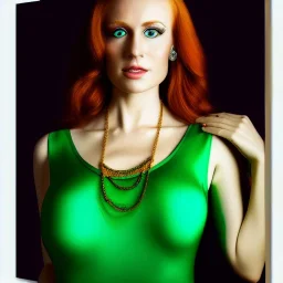 fullbody portrait of beautiful young busty atletic amazon Redhead woman with big green eyes with big emeralds necklace by Anthony Devas 8k