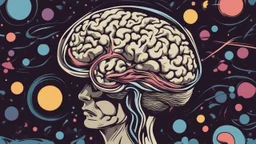 Brain, in comic style, background galaxy