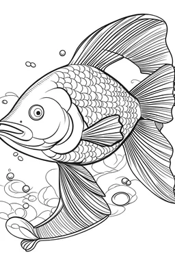 outline art for Fish coloring pages with sitch, white background, Sketch style, full body, only use outline, dementia patients style, clean line art, white background, no shadows and clear and well outlined.