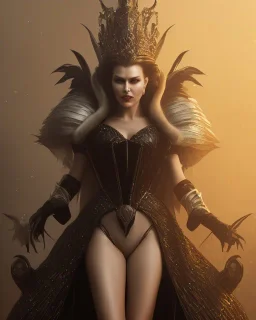 old evil queen in black leather gown, volouptous, busty, cleavage, angry, emperious, 8k resolution concept art portrait by Greg Rutkowski,