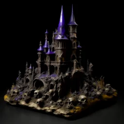 A dark purple castle made out of bones painted by Gustave Courbet