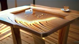 wooden table with invisible tabletop that is made of nano partcles