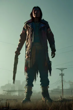 cyberpunk , native american chief ,apocalypse setting,