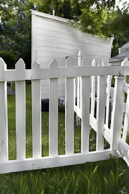 white fence in yard, photograph