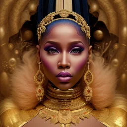 Photographic portrait of Nicki Minaj, atmospheric, realistic, unreal engine cosmic galactic, cinematic lighting, octane render, sepia, transparent, cosmic ambiance, masterpiece, photo by Gustav Klimt, composing fit inside, masterpiece