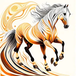 Horse Palomino symmetrical design ink art colours orange cream white and black hyper-detailed realistic 8k