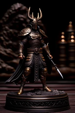 tabletop role-playing miniature of a minoan samurai-sith-lord-nazgul wearing an black biomechanoid aegean bronze-age leather armor. full body. concept art hyperrealism