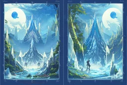 illustration concept art water color style for teenagers in other planet watching the moon and mountains there are planets in sky having adventure mystery very tall trees cretures journey like a painting magical surreal night stars