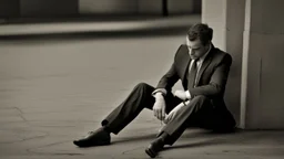 صوره لشخص يضهر الكئابه عليه وهو يضر الا الارض ولابس بدلي رسميه