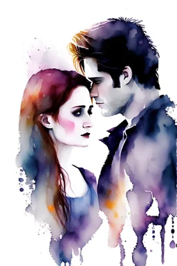 watercolor twilight movie Bella and Edward clipart white background