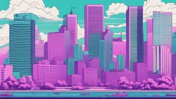 Cartoon warsaw city vaporwave