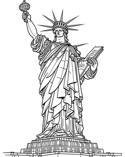 New york city Statue of Liberty coloring page, full body (((((white background))))), only use an outline., real style, line art, white color, clean line art, white background, Sketch style.