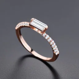 delicate thin ring with baguette diamond, rose gold, thin ring