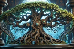 Expressively detailed and intricate 3d rendering of a hyperrealistic “tree”: avatar movie, neon, glossy, vines, baroque ornament details, ancient flower detail, cog, steampunk, cyberpunk, 4K, cosmic fractals, dystopian, dendritic, stylized fantasy art by Kris Kuksi, artstation: award-winning: atmospheric: commanding: fantastical: clarity: 16k: ultra quality: striking: brilliance: stunning colors: masterfully crafted.