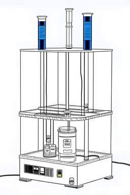 draw image of the experimental setup for electrolysis of color solution, showing electrodes dipped in a beaker, electrical wire, and dc power supply.