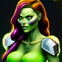 portrait of a beautiful busty gamora with green eyes by Sandro Botticelli style